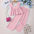 thumbnail image 2 of Gbsyewxs Girls Outfits 2 Piece Square Neck Flutter Sleeve Floral Print Tops And Elastic Wasit Pants Set Casual Summer Girls Clothes Set Pink Size 9-10 Years, 2 of 6