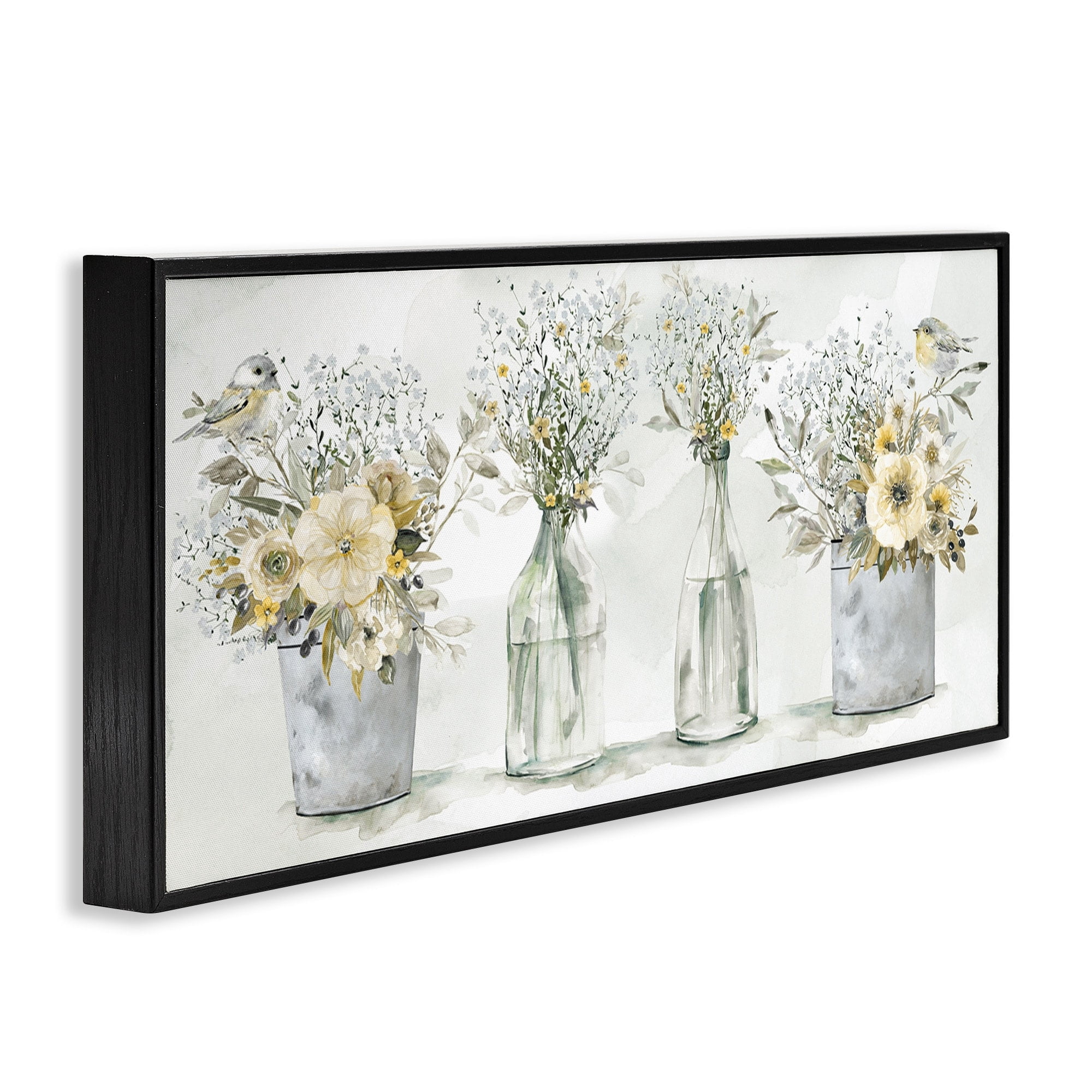 Stupell Industries Farmhouse Floral Bouquets Song Birds Rustic Vases, 30 x 13, Design by Carol Robinson