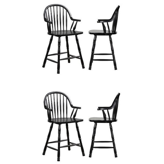 Home Square 24" Wood Barstool with Arms in Antique Black - Set of 4