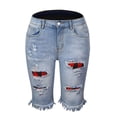 thumbnail image 1 of Pantalones cortos de verano de talle medio para mujer, pantalones cortos desgastados con cremallera y botones elásticos informales a la moda con bolsillos, 1 of 5