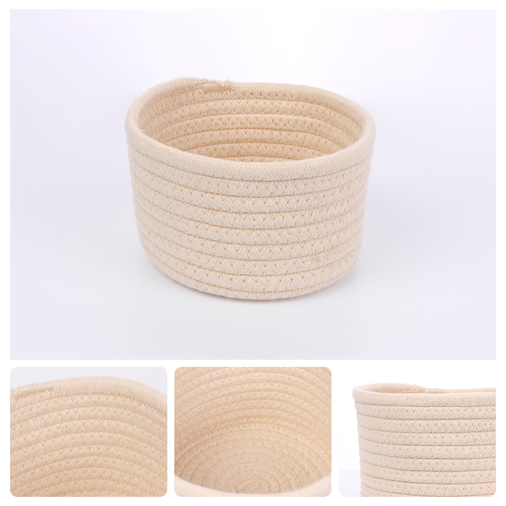 Unique Bargains Woven Storage Basket Shelf Storage Bin for Home Key Tray Bowl Khaki L