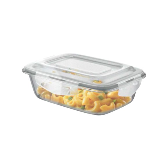 Recipiente rectangular de vidrio Signoraware Safe N Store | Tapa hermética con cierre a prueba de fugas | Apto para microondas | Ideal para transportar comidas caseras, aperitivos, ensaladas o guardar