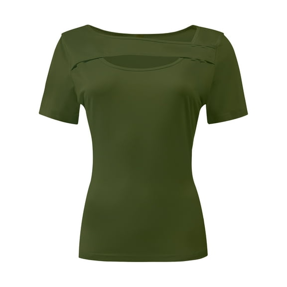 Womens Summer Short Sleeve T Shirts Slim Fit One Piece Cutout Scoop Neck Going Out Date Night Tops