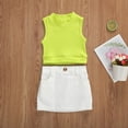 thumbnail image 6 of Douhoow 1-5Y Kids Girl Clothes Sleeveless  Fluorescence T-Shirt Mini Button Skirt Summer Outfits, 6 of 9
