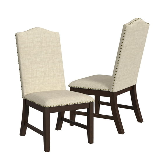 HomePop Scalloped Back Dining Chair with Nailhead Trim, Set of 2, Beige