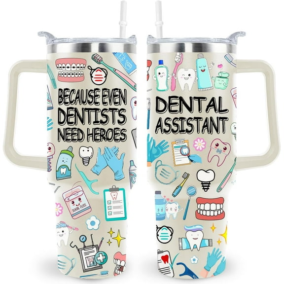 40 Oz Dental Assistant Tumbler Cup Dental Assistant Gifts Stainless Steel Insulated Travel Coffee Mug with Handle Dental Assistant Week Appreciation Gifts for Women Men