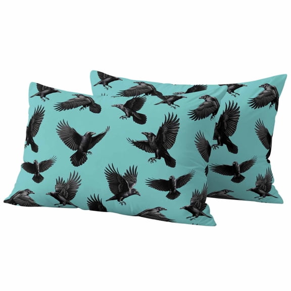 Halloween Outdoor Waterproof Pillow Covers, Blue Black Animal Crow Fall Holiday Decorative Rectangle Throw Pillowcase Sofa Cushion Sham for Patio/Couch/Chair, 20"x12" 2 Pack