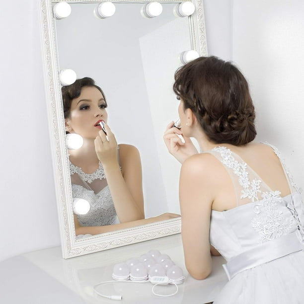 Lumières de Vanité pour Miroir, Miroir de Vanité de Maquillage Éclairé par  DIY Hollywood avec Lumières Dimmables, Bâton sur le Kit de Lumière de Miroir  LED pour Jeu de Vanité, Brancher la