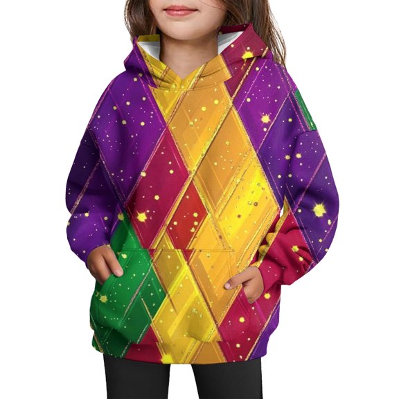 LNZGNM Carnival Hooded Sweatshirt for Girl 5-6Y Cozy Fancy Mask Hoodie Casual Long Sleeve with Kangaroo Pocket Shirts Tie Dye Winter Clothes for Party, Dark Purple, 5-6Y