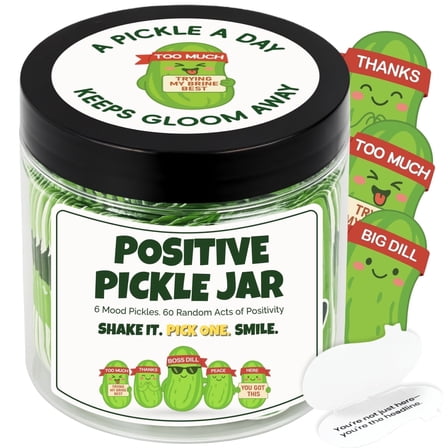 Back to School Gifts for Students, Teachers - Positive Pickle Jar with 60 Affirmation Cards - Desk Decor Gag Gifts, Brithday Gifts for Women Men Teens