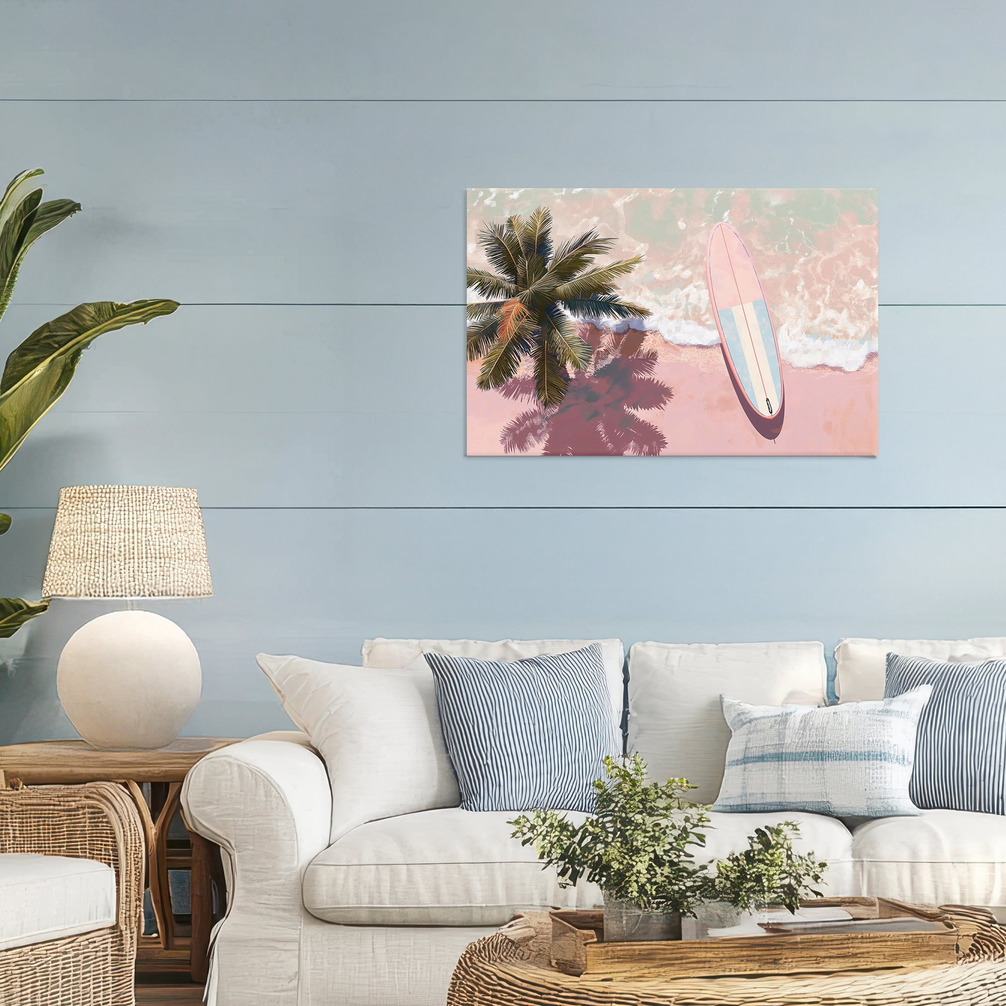 Stupell Industries Blush Pink Surfboard & Palm Canvas Wall Art, design by Jacky Ngan