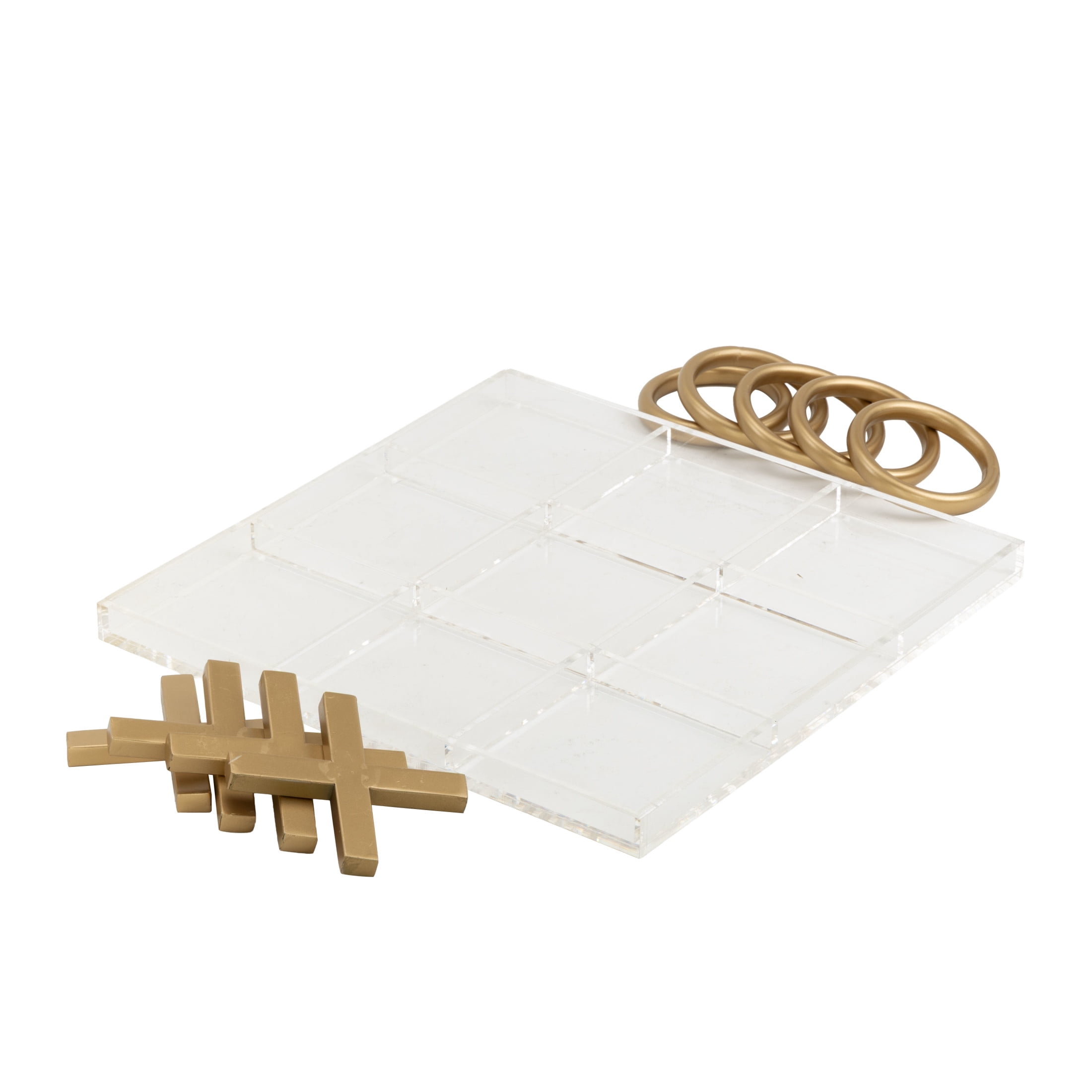 DecMode 12" x 1" Gold Metal Tic Tac Toe Game Set with Clear Acrylic Plastic Board, 1-Piece