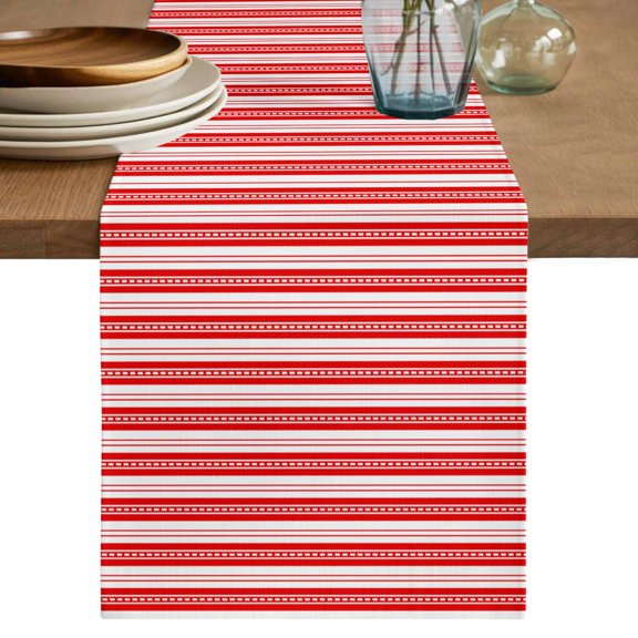 Table Runner 70 Inch Long - Modern Red Dots Stripes Decorative Table Scarf, Minimalist Lines Theme Dining Table Runners for Wedding Party Kitchen Dining Tables