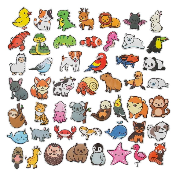 Fun Express 3 1/4" Bulk 50 Pieces Cute Kawaii Animal Characters Sticker Assortment