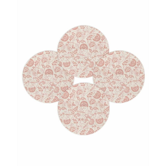 Round Placemats Set of 4 Coral Pink Pastoral Flowers Place Mats Washable Woven Placemat Farmhouse Floral Circle Braided Table Mat for Kitchen Dining Table Party Home Decor 15 Inch