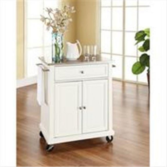 Crosley Furniture Stainless Steel Top Portable Kitchen Cart-Island in White Finish