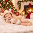 thumbnail image 6 of REDARER Baby Christmas Deer Hooded Romper Set Long Sleeve Zipper Bodysuit with Matching Foot Covers Soft Fleece Holiday Costume Outfit for Infant Christmas Photoshoot Party Gift,6-9 Months, 6 of 8