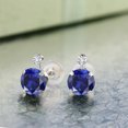 thumbnail image 3 of Gem Stone King 2.07 Ct Round Blue Created Sapphire White Diamond 14K White Gold Earrings, 3 of 3