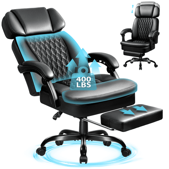 Waleaf Office Chair with Footrest, Ergonomic High Back Computer Desk Chair with Adjustable Headrest and Lumbar Support for Home Office