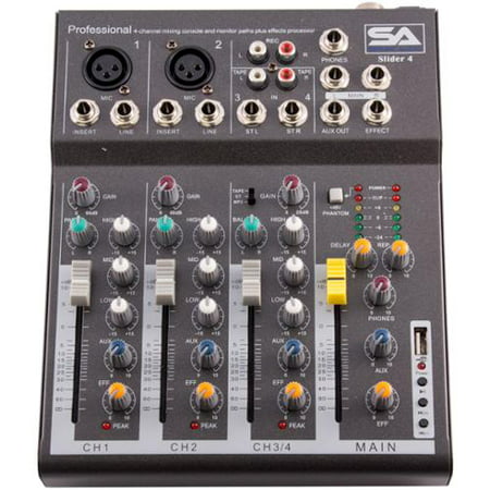 Seismic Audio  - Slider 4 - 4 Channel Mixer Console with USB Interface NEW -