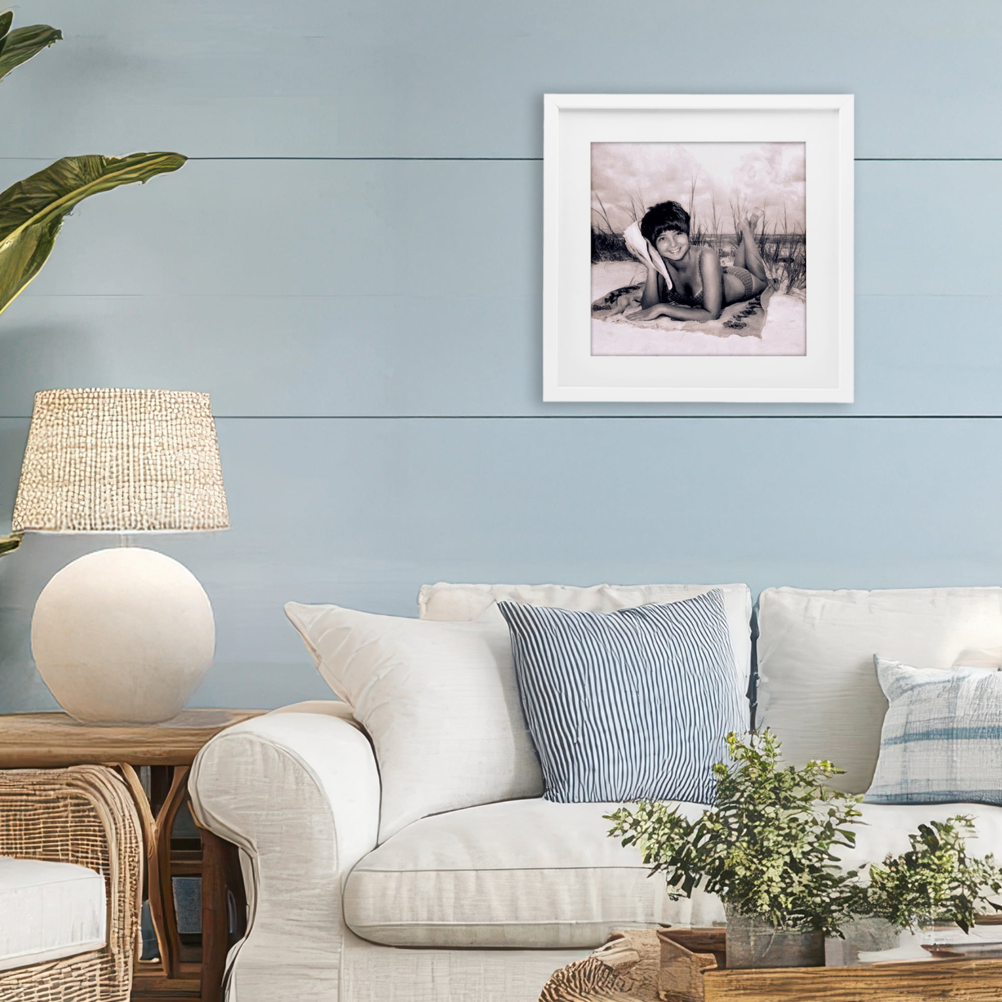 Stupell Industries Vintage Summer Girl with Conch White Framed Print Under Glass, design by Grotto Studios
