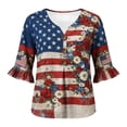thumbnail image 4 of XAOFW Patriotic Graphic T Shirts For Women 3/4 Sleeve V Neck Button Tee Red White And Blue Print T-Shirts 4th Of July Trendy Tops L, 4 of 4