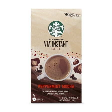 Starbucks VIA Instant Peppermint Mocha Latte Flavored Coffee (1 Box of 5 Packets) | Chocolaty & Minty
