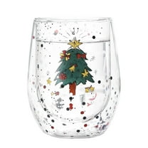 Christmas Glasses 14oz Christmas Tree Stemless Glass Double Old Fashioned Drinking Cups Party Xmas Gift for Family Friends Party Event
