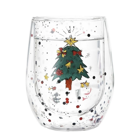 Christmas Glasses 14oz Christmas Tree Stemless Glass Double Old Fashioned Drinking Cups Party Xmas Gift for Family Friends Party Event