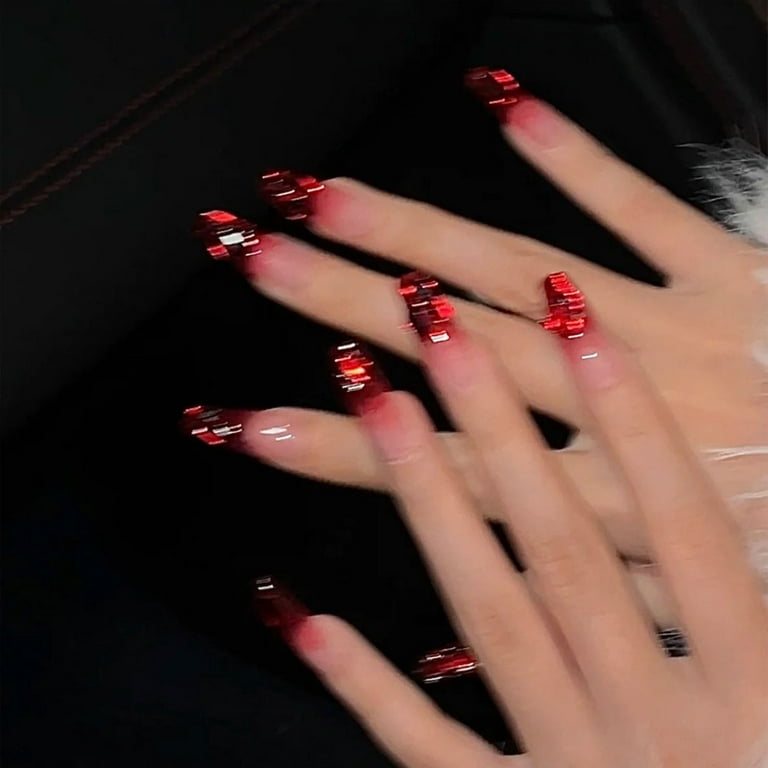 New Year Red Gradient False Nails 3D Square Crystal Rhinestone Nails for Manicures Clothes Shoes DIY Crafts