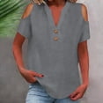 thumbnail image 2 of Loose Off The Shoulder Tops For Women Color Sólido Cuello en V Linen Feel Camiseta de Manga Corta, Tops de Lino para Mujeres Loose Fit Verano, 2 of 9