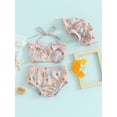 thumbnail image 2 of Suealasg Baby Girls 3 piece Swimsuits Halter Neck Flower Print 3D Bow Sleeveless Swimsuit + Swim Shorts + Swim Cap Infant Girls Summer Bikini Sets Beach Bathing Suit, 2 of 9