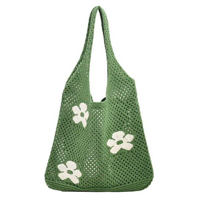 7621 Bolso Hobo Versátil Punto Flores Gran Capacidad Bolso Tejido Bolso Hombro Hueco Malla (verde) Verde