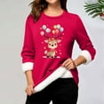 thumbnail image 4 of Women's Festive Deer Print Pullover Crewneck Sweatshirt Cozy Winter Warm Thermal Underwear Top Soft Home Wear, 4 of 5