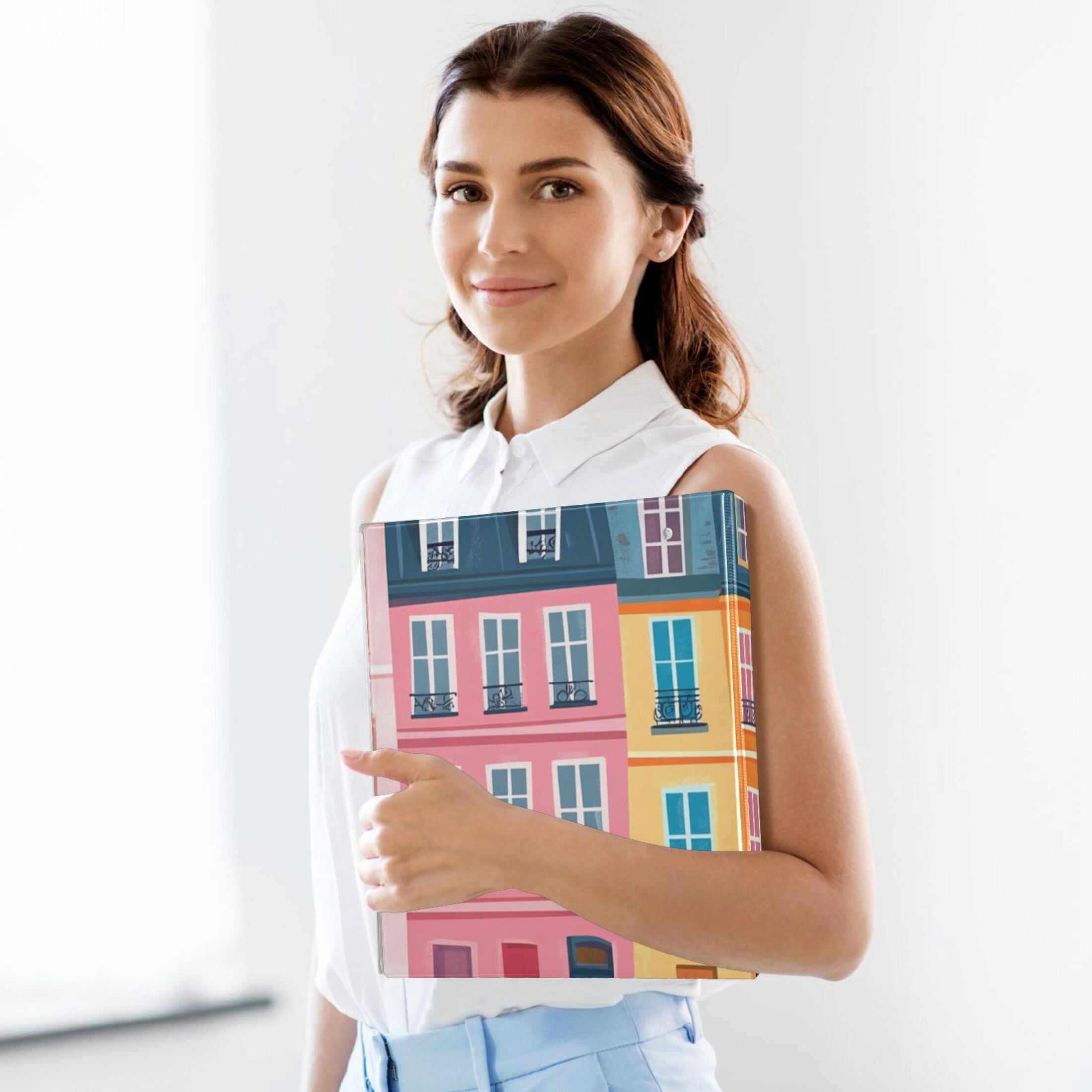 Houses Street 3 Ring Binders 1.5 inch Hardcover File Folders with Interior Pockets A4 Size Organizer for School Office Hospital