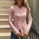 thumbnail image 2 of Blusas para mujer,Blusa informal de punto con cuello redondo para mujer, camisa de manga larga con botones metálicos, blusa de poliéster para usar en casa, sopatenor, 2 of 9