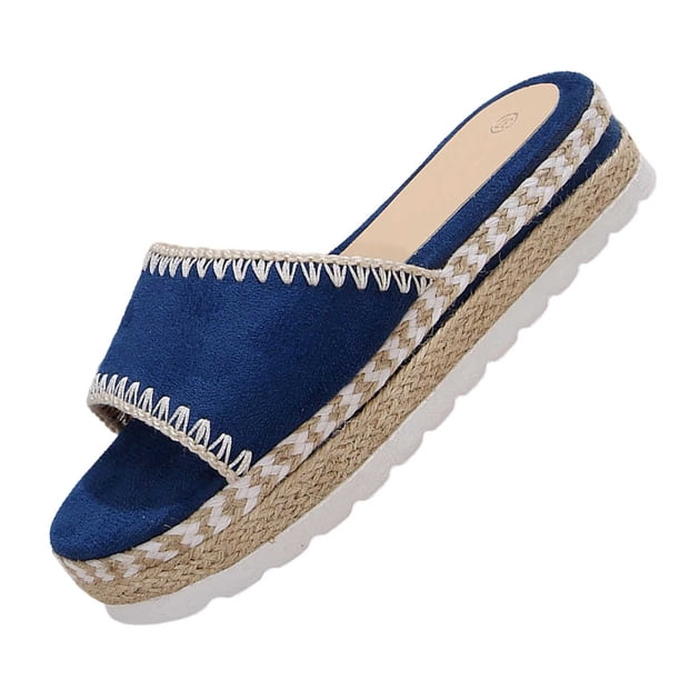 Zapatos Suaves para las Mujeres Cómodos de Color Sólido Redondo Del Dedo Del Pie Espadrulle Sandalias Planas, Zapatos Negros de Mujer Mulas Transpirables