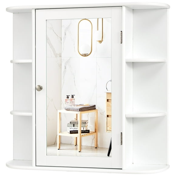 Topbuy Wall Mount Storage Cabinet Mirrored Doors Bathroom White Mini Cupboard