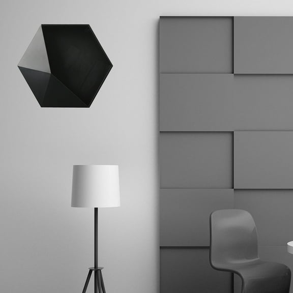 USHOBE 1Set Floating Shelves Hexagon Black Plastic for Bedroom Wall