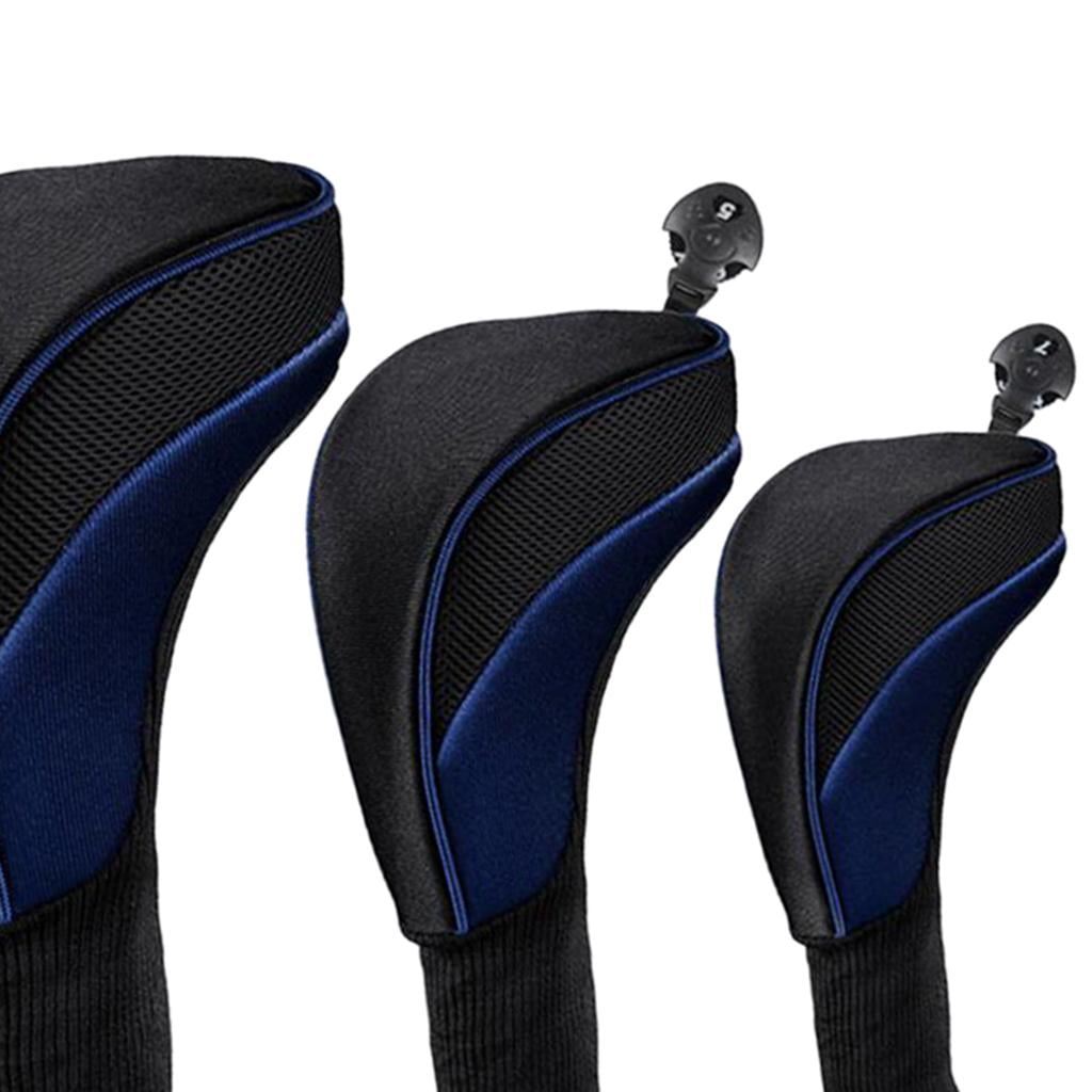 3Pcs Golf Cover Driver Headcover Mesh Long Neck Protector Covers - Blue, 31cm