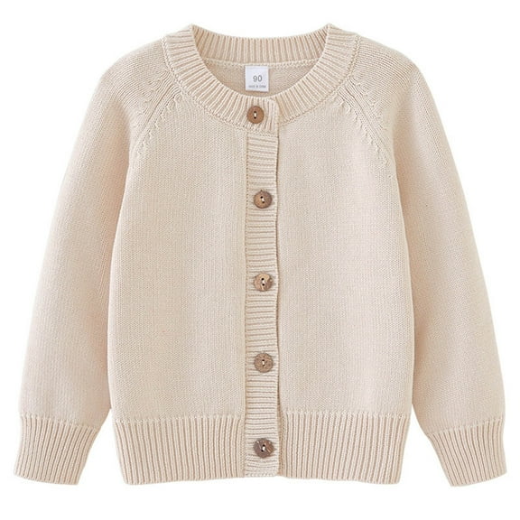 Eltusu Girls Sweaters Cardigans, Crew Neck Thermal Solid Color Long Sleeve Knit Cardigans Khaki Size 1-12 T