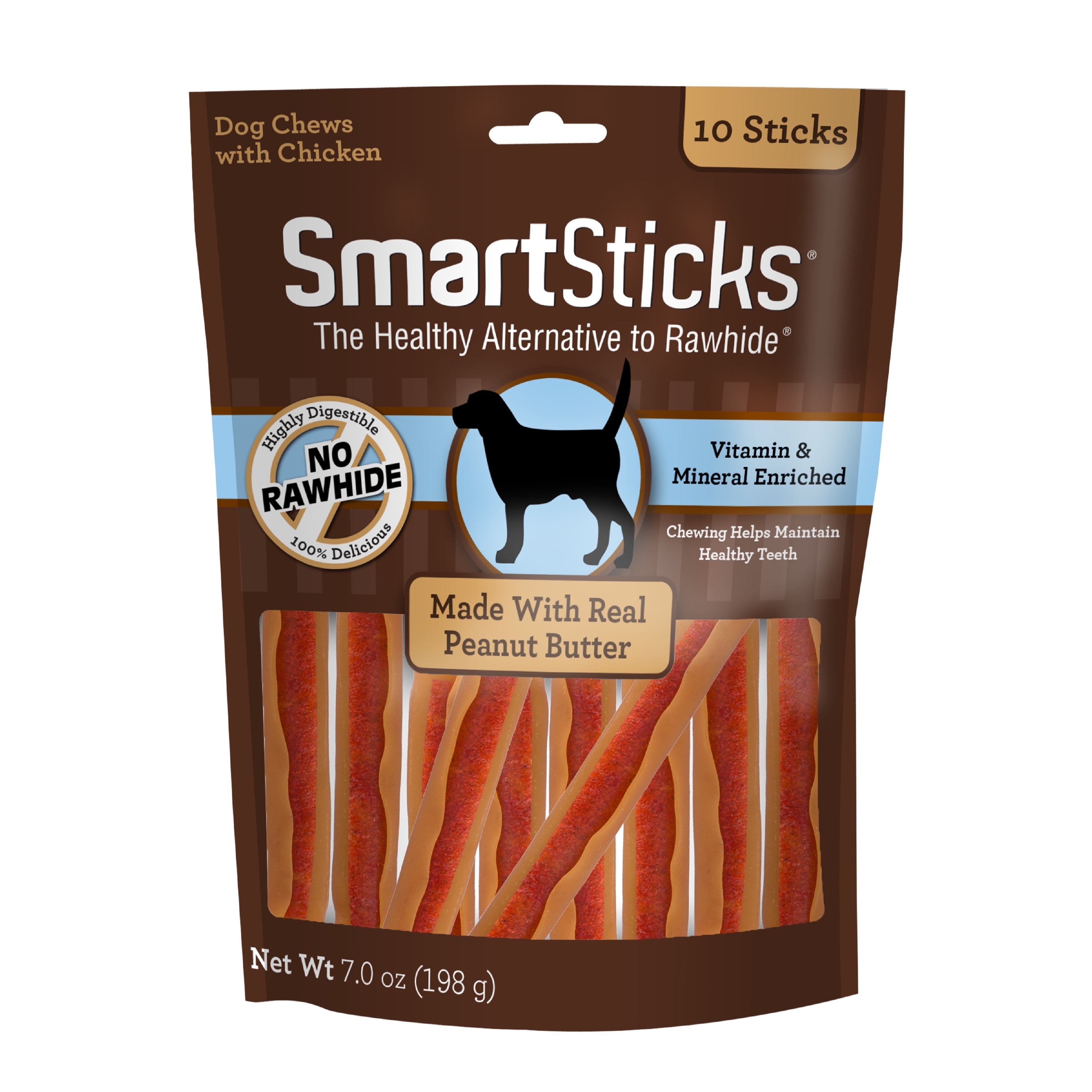 SmartBones SmartSticks With Real Peanut Butter 10 Count, RawhideFree