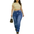 thumbnail image 3 of QERINTE Womens Plus Size bootcut Jeans High Waisted Stretchy Embroidered Jeans Curvy, 3 of 5