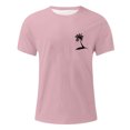 thumbnail image 3 of Leesechin Men's Summer Letter Graphic Tee Short Sleeve Crew Neck Striped Trim T-Shirt Tops Pink XL, 3 of 4