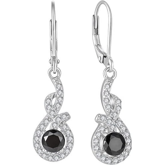 Divine Creation 1.99 Ct Round Cut Black Diamond Lever Back Drop Earring's 925 Sterling Silver 14K white Gold Plated For Women's