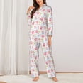 thumbnail image 2 of KLL Cute Pig Print Women's Long Sleeve Pajamas with Pants Sleepwear Loungewear 2 Set-XX-Large, 2 of 7