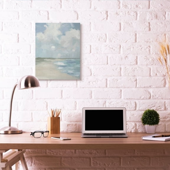 Stupell Home Décor Impressionist Neutral Blue Green Beach Ocean Painting Canvas Wall Art by Third and Wall
