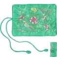 thumbnail image 2 of Bolsa de rollo de joyería de flores bordadas a mano Bolsa de almacenamiento de cosméticos bordada Brocado Organizador de maquillaje con corbata Cerrar para viajes (Verde), 2 of 8
