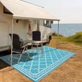 thumbnail image 3 of EastVita 9 x 18 ft(actual size) Plastic Light Blue and White Rectangular Beach Front Porches Patio Picnic RV Camping Garage Rhomb Border Modern Moroccan Area Rug, 3 of 8