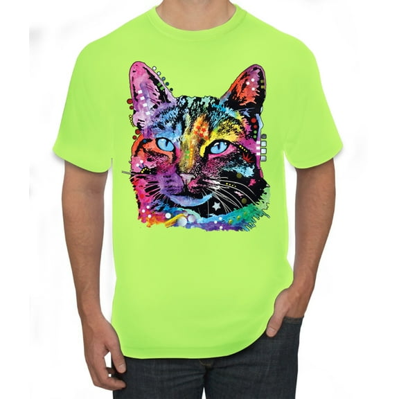 Cute Cat | Dean Russo Art Animal Lover Men's T-Shirt, Safety Green, 5X-Large